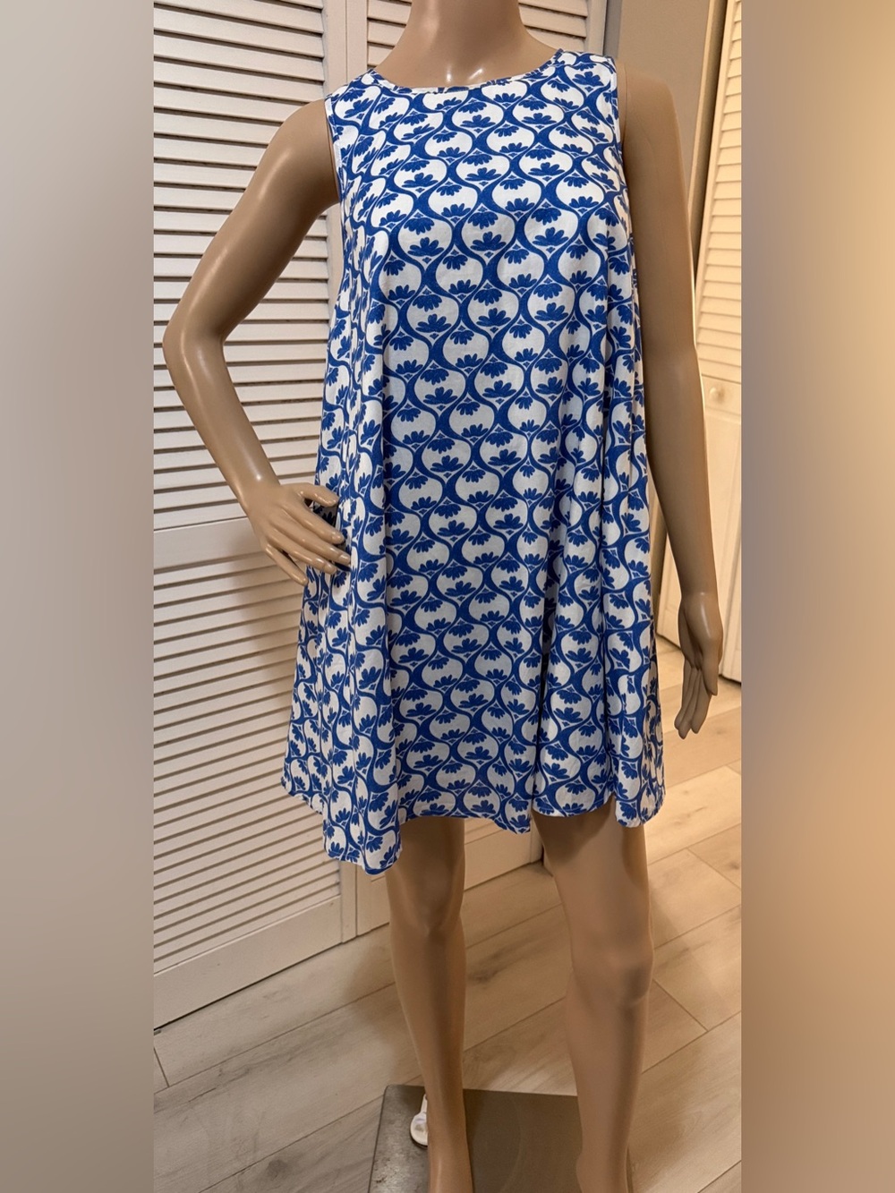 Lucca Couture Blue White Mediterranean Print Swing Dress